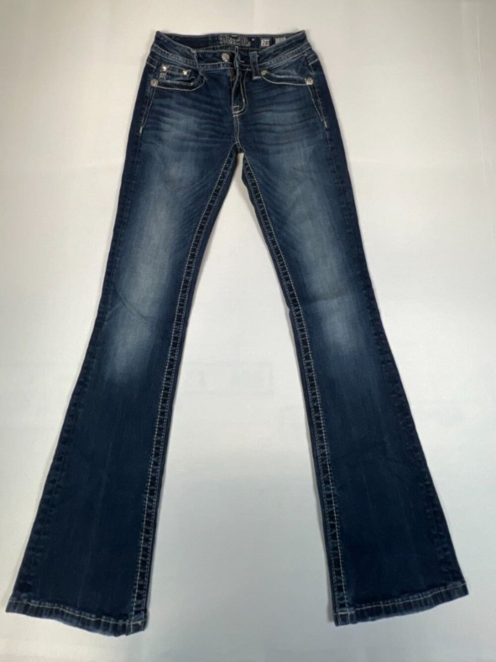 Miss Me Women 26 Standard Bootcut Jeans Blue Rhinestone Flap Pocket